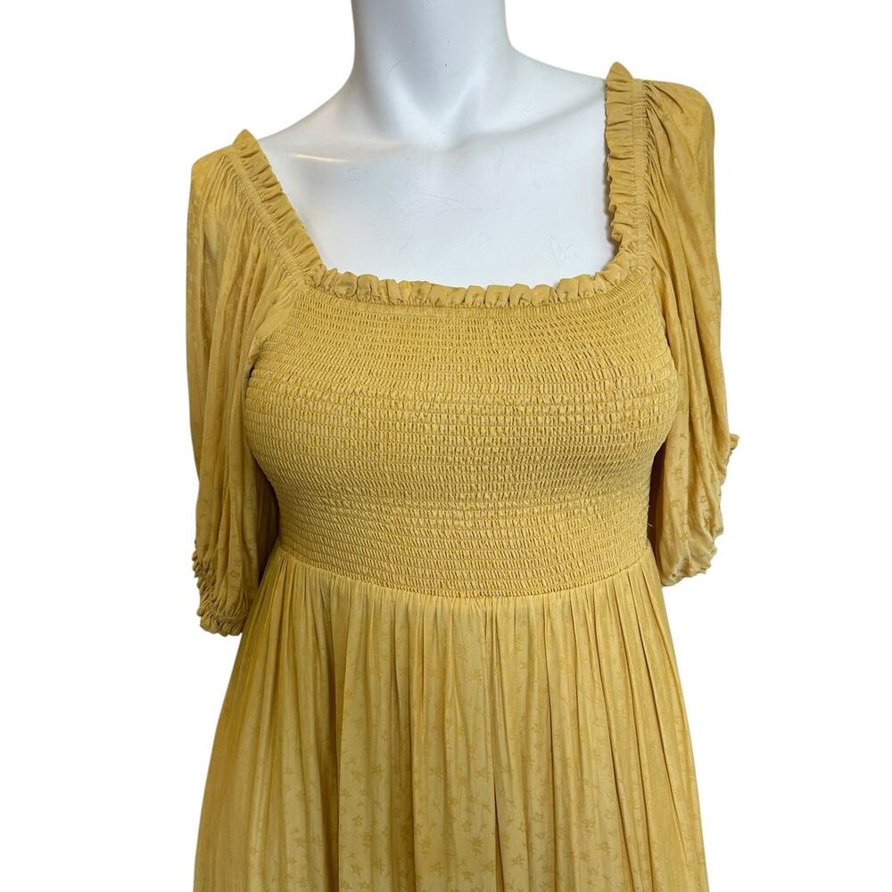 Hatch Yellow Smocked Midi Dress Womens Size 2/S Yellow Puff Sleeve Cottagecore - Picture 3 of 13